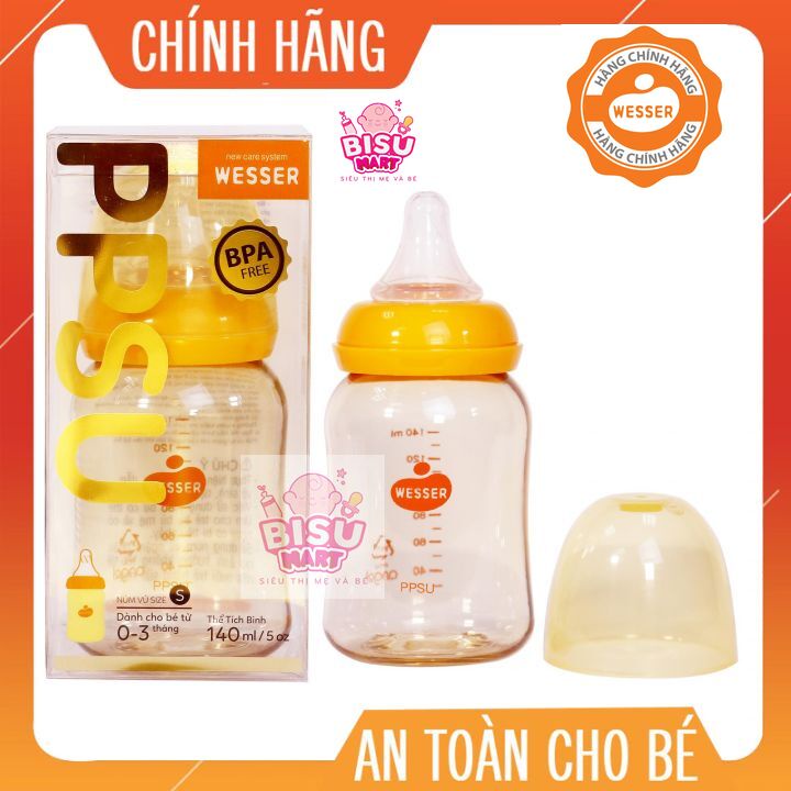 Bình Sữa Cổ Hẹp Wesser, Bình sữa sơ sinh trẻ em nhựa PPSU 140ml
