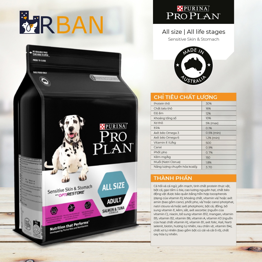 𝗨𝗿𝗯𝗮𝗻_𝗣𝘂𝗿𝗶𝗻𝗮_Sensitive Skin &amp; Stomach_Thức ăn hạt cho chó nhạy cảm, dễ dị ứng da và tiêu hóa