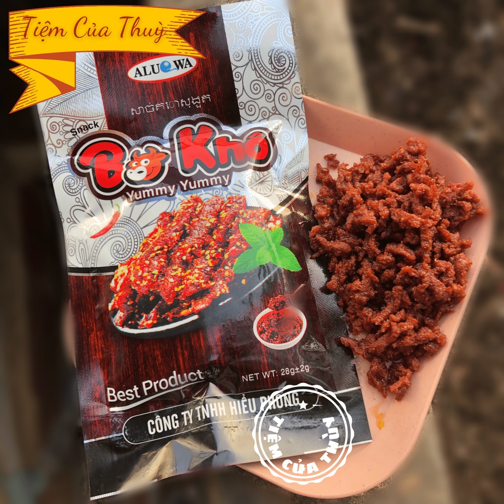5 Gói Snack Bò Khô Yummy ALUOWA, Snack Bò Thơm Cay, đồ ăn vặt tuổi thơ