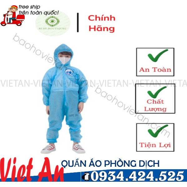 Bộ bảo hộ phòng dịch em bé 4 món ( từ 3 tuổi gồm set quần áo trùm đầu và bao chân)