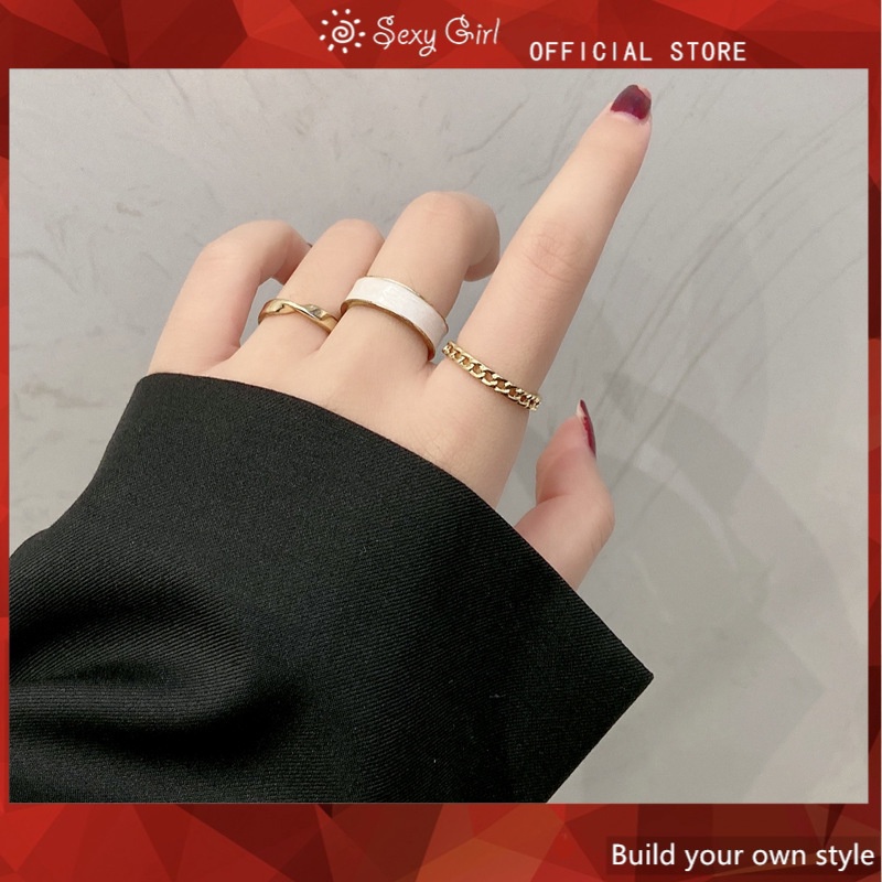 Set 3 Nhẫn Đeo Tay Kim Loại Thiết Kế Thời Trang Hàn Quốc Cho Nữ