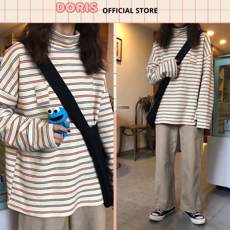 [Sweater Ullzang  ] Áo sweater kẻ sọc unisex dài tay cổ lọ giữ nhiệt nam nữ mặc đẹp style ullzang hot tiktok