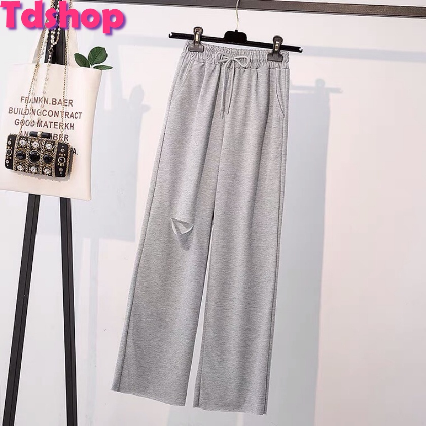 Quần Ống Rộng Da Cá Nữ Ống Suông Baggy Rách Gối Cao Cấp | Tdshopnt - Q03