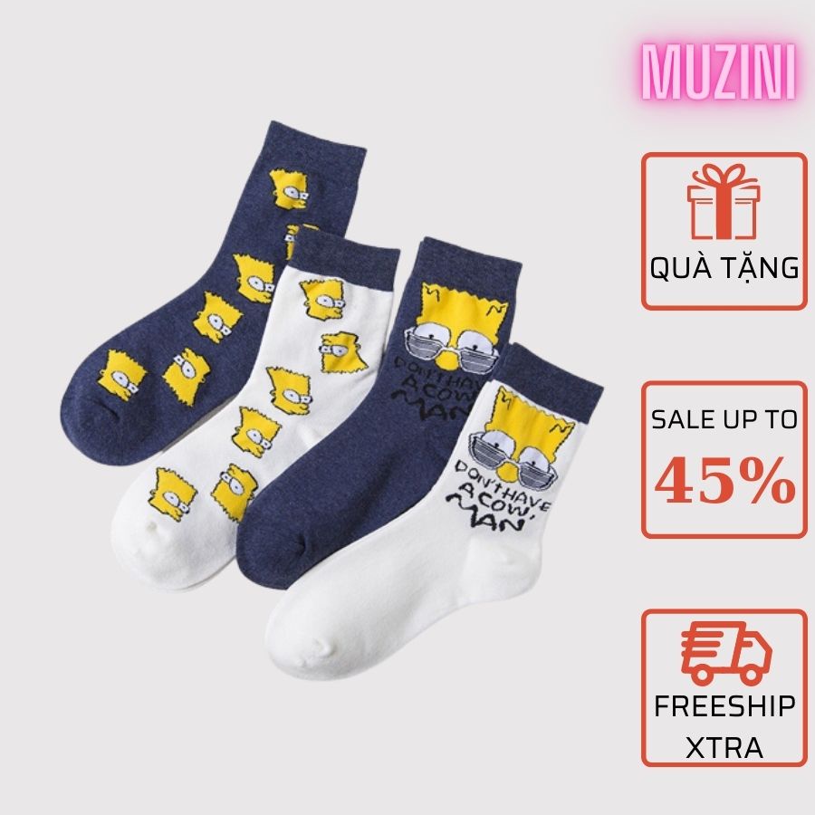 Vớ Tất SIMPSON Muzini Cao Cổ Chất Cotton nam nữ 36-42 TN90