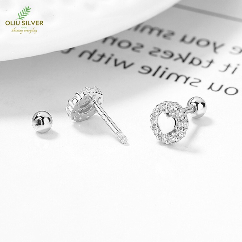 Bông Tai Bạc S925 Pendant Heart Chốt Bi Vặn Dễ Thương | Khuyên Tai Nữ Trang Sức Bạc Thời Trang