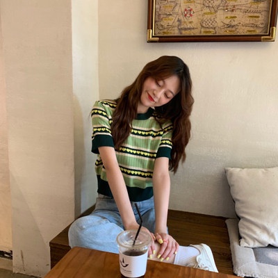 Áo Dệt Kim Tay Ngắn Thiết Kế Mới Thời Trang Mùa Hè Theo Phong Cách Hàn Quốc Cho Nữ