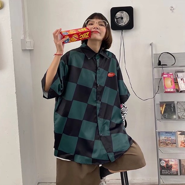 Áo Sơ Mi Cổ Vuông Tay Ngắn Dáng Rộng Phong Cách Hip hop Hàn Quốc Thời Trang Cho Nam Và Nữ