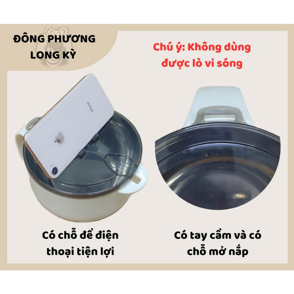 Bộ ca nấu mì thép không gỉ Colorful Bowl 2 lớp cách nhiệt, nắp có chỗ kê điện thoại màu trắng/vàng