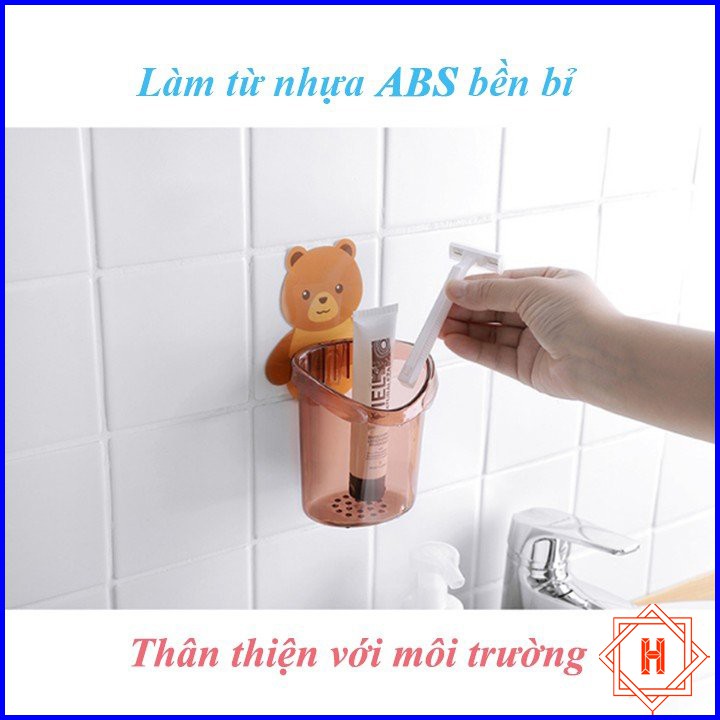 Cốc đựng bàn chải đánh răng hình chú gấu tặng kèm miếng dính siêu chắc chắn { H }