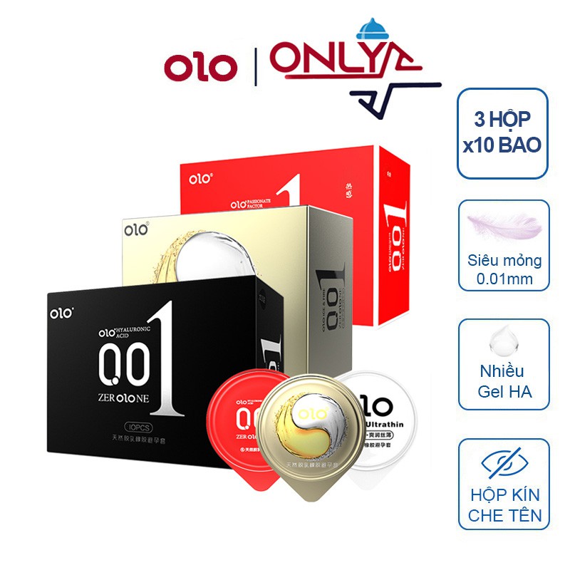 Combo 3 Hộp Bao Cao Su OLO 001 Đen OLO 001 Đỏ OLO 001 Lửa Băng Kéo Dài Thời Gian Hộp 10 BCS