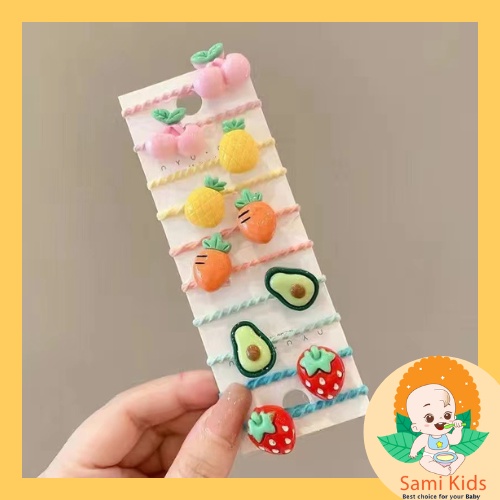 Dây buộc tóc thun mini, dây chun hình nơ, hoa, trái cây cột tóc cho bé gái SAMIKIDS