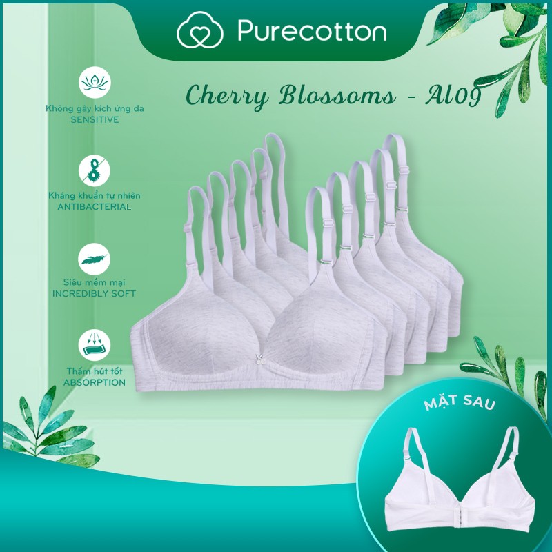 Combo 5 áo lót không gọng Purecotton cho bé gái chất liệu cotton cao cấp kiểu dáng cài sau có đệm mỏng PC021