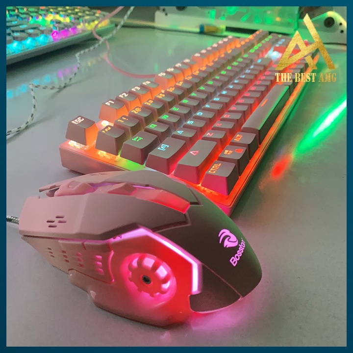 Combo 2 Sản Phẩm Bàn Phím Máy Tính Và Chuột Gaming Có Dây Bosston EK9350 Màu Hồng Dễ Thương