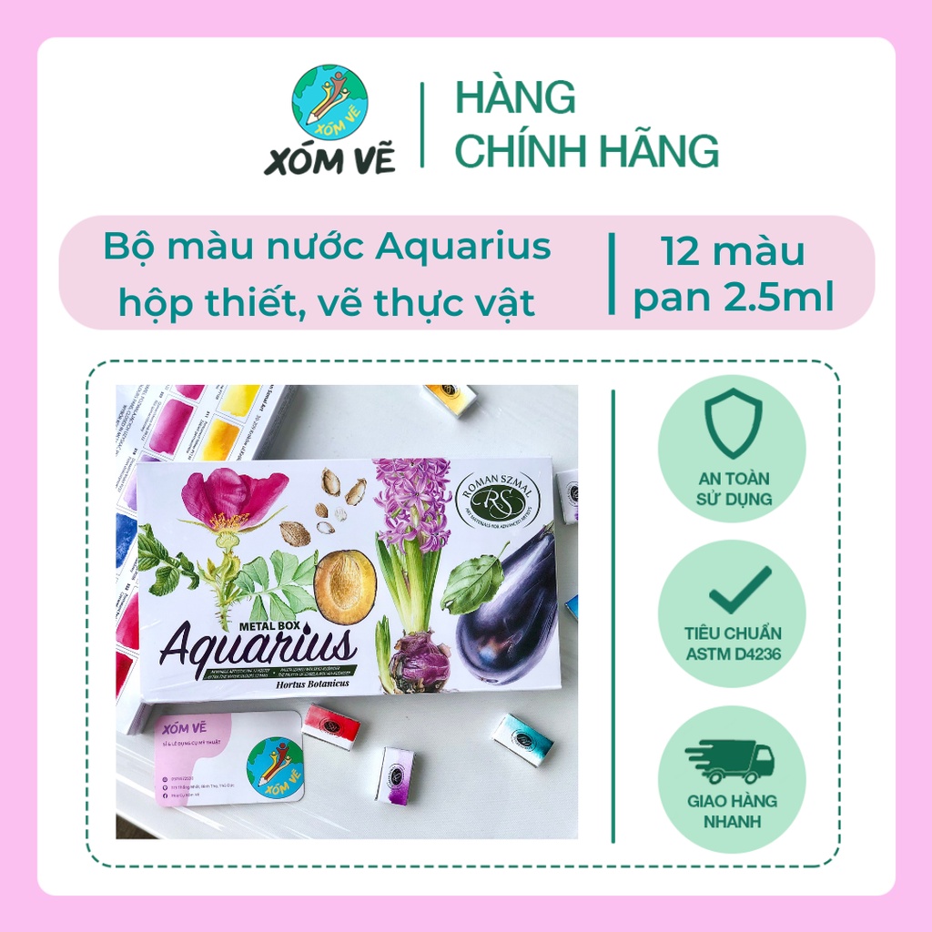 [XÓM VẼ] Set 12 màu nước Roman Szmal Aquarius TẶNG hộp thiếc đựng kiêm palette Hortus Botanicus