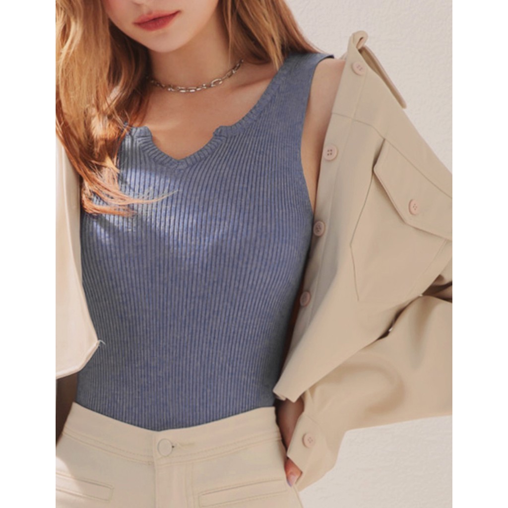 Áo len gân không tay cổ V nhỏ nữ Air Space 2030121051 | BigBuy360 - bigbuy360.vn