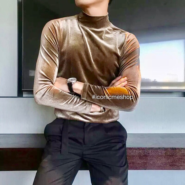 Áo thun nhung nam màu socola