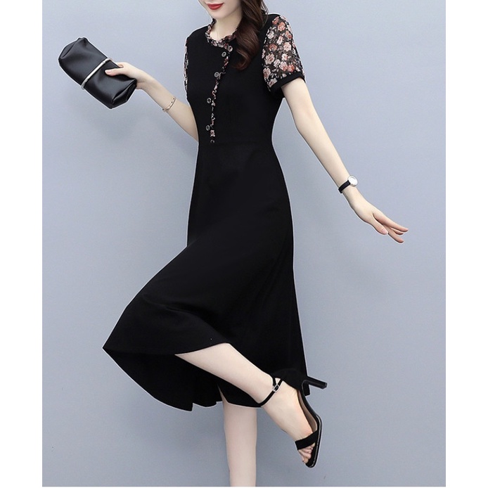 Váy đầm trung niên tặng mẹ giá rẻ đẹp, dáng xoè che khuyết điểm tốt, co giãn,BIGSIZE - V32