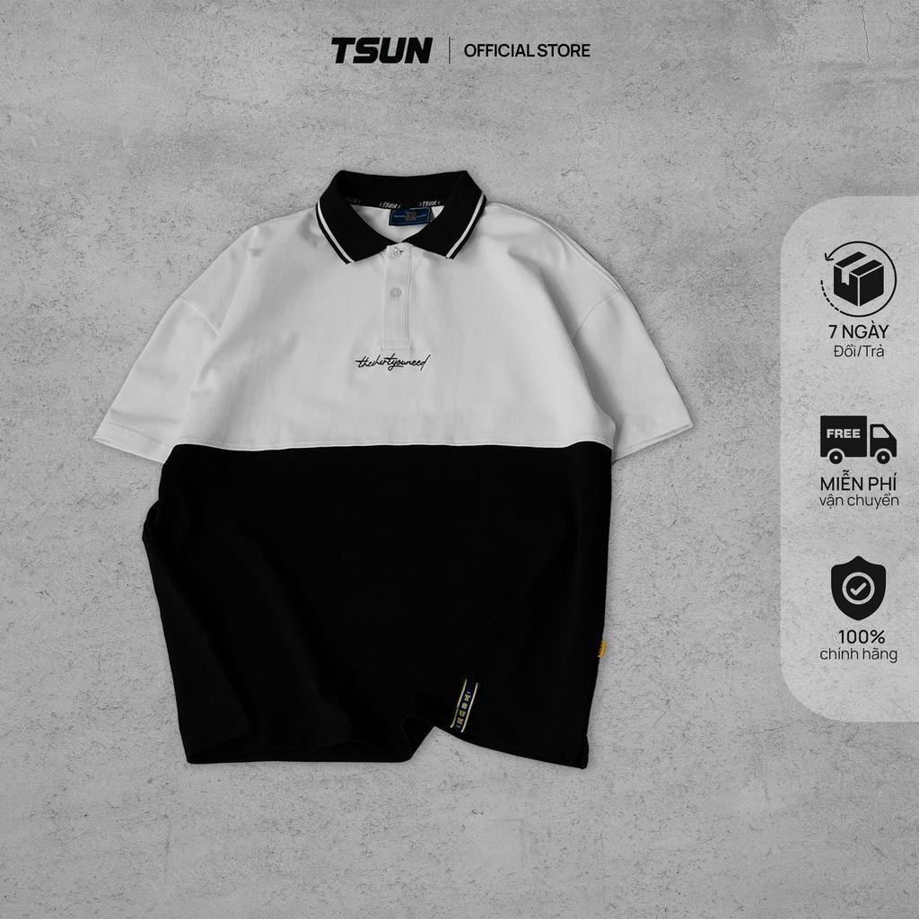 Áo Polo TSUN 2 Panel - Trắng / Đen - [UNISEX] - Thêu
