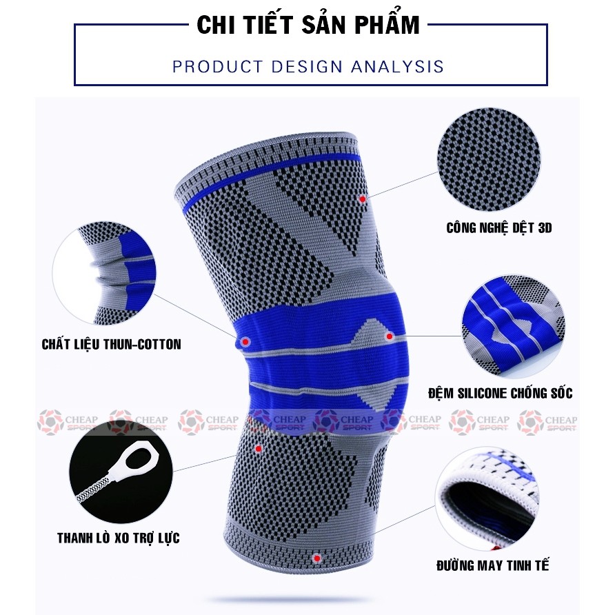 Bó Gối Thể Thao BG/03 Bảo Vệ Đầu Gối Khi Chơi Bóng Đá, Bóng Rổ, Bóng Chuyền Tập Gym Đệm Silicone Và Thanh Lò Xo