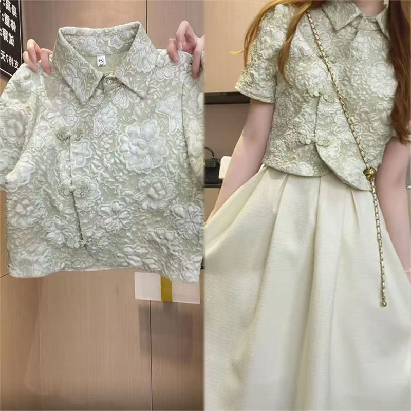 Hàng Mới Về Set Áo Sơ Mi Cách Tân Màu Trơn Phối Chân Váy Lưng Cao Xếp Ly Thời Trang Hàn Quốc Mới