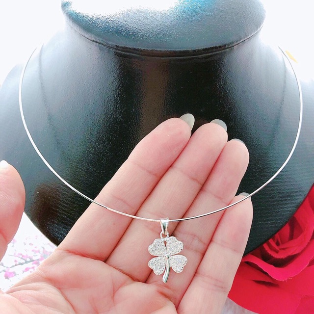 Kiềng bạc nữa mặt cỏ 4 lá may mắn KB0470