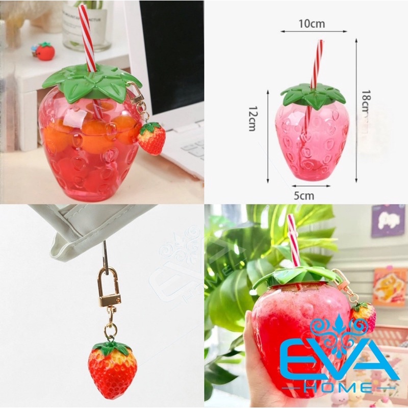 Bình Đựng Nước Nhựa Kiểu Dáng Trái Cây 500 Ml Gồm Mẫu Quả Dâu Tây Và Quả Dứa  Tặng Kèm Ống Hút Hoặc Móc Khoá Cute