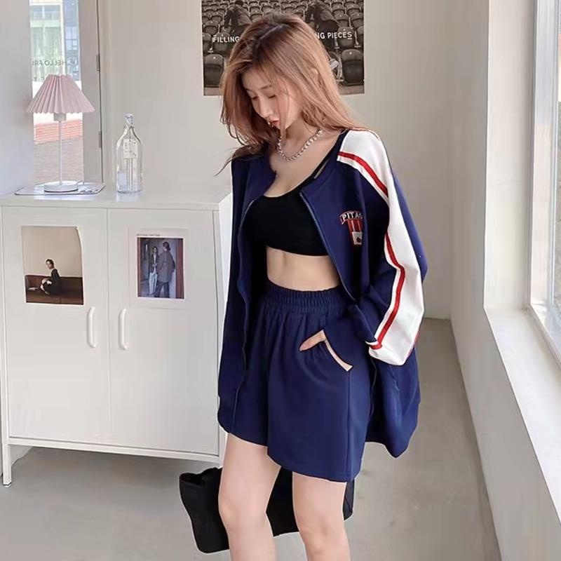 Set Áo Khoác Bóng Chày Form Rộng Và Quần Short Thời Trang Mùa Thu