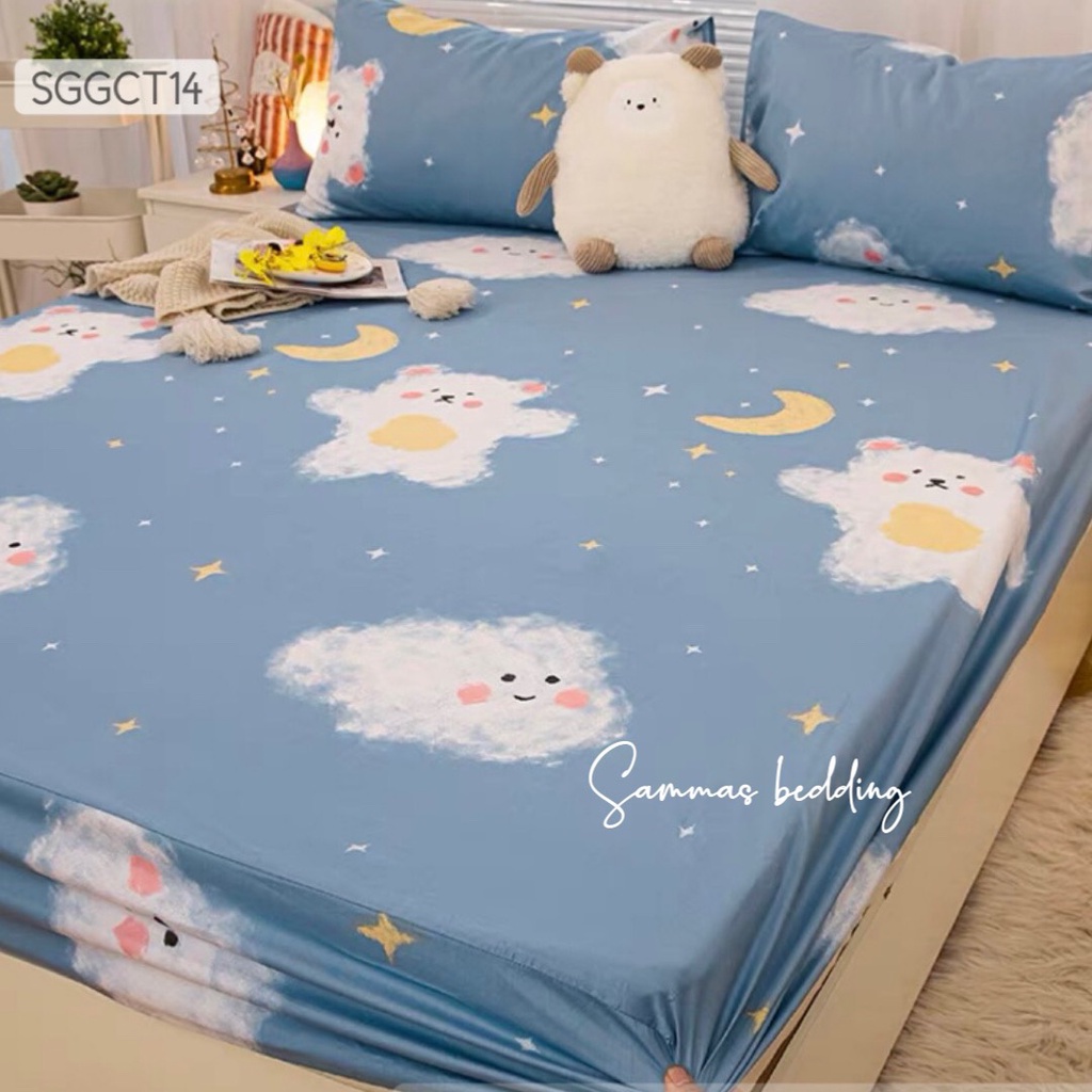 Bộ Ga Trải Giường 3 Món Cotton 100%, Drap Giường Kèm Vỏ Gối, Thoáng Mát Cho Bé