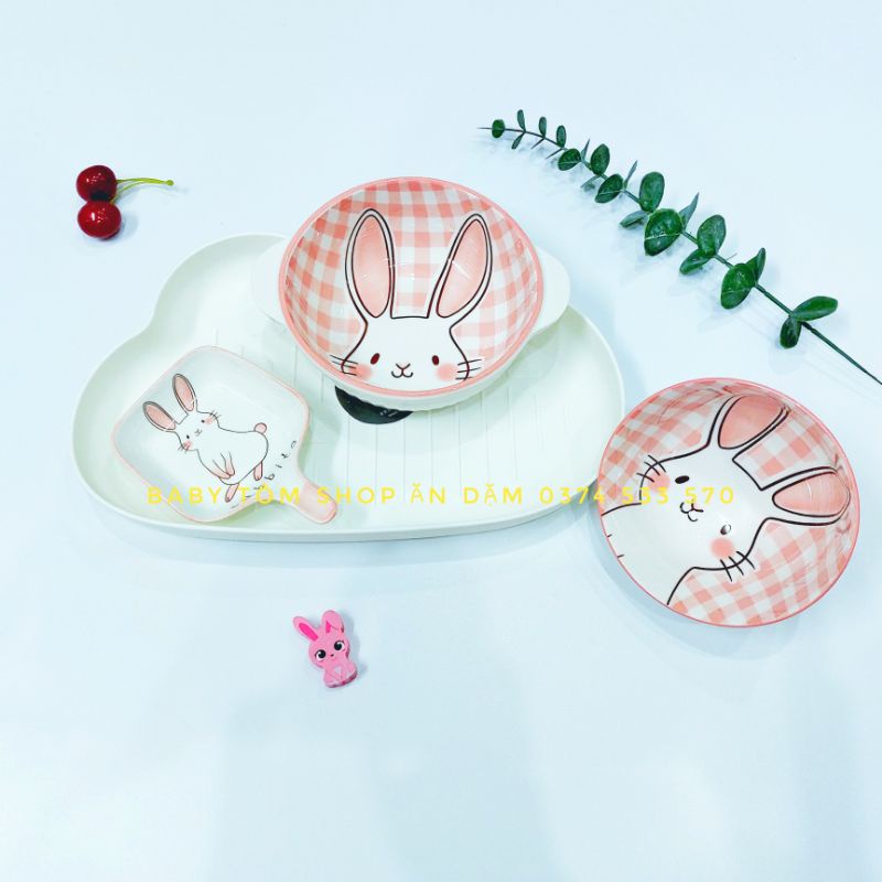 Combo bát ăn dặm gốm sứ thỏ Caro cho bé yêu,NPP Baby Tôm