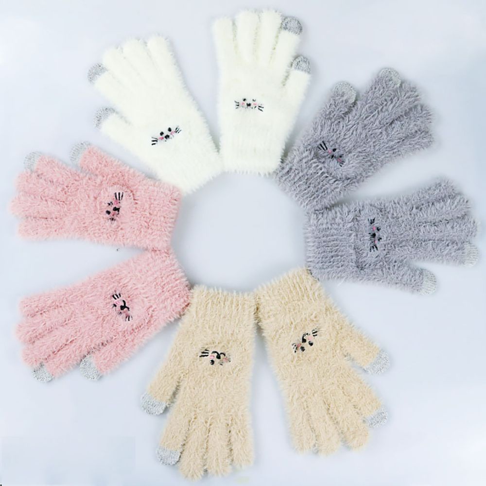 Găng tay lông mềm giữ ấm hình mèo dễ thương có thể dùng màn hình cảm ứng