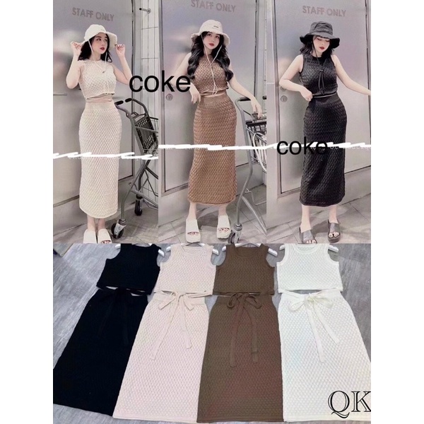 Set áo len croptop mix chân váy len maxi bút chì len xốp chuẩn Qc loại 1