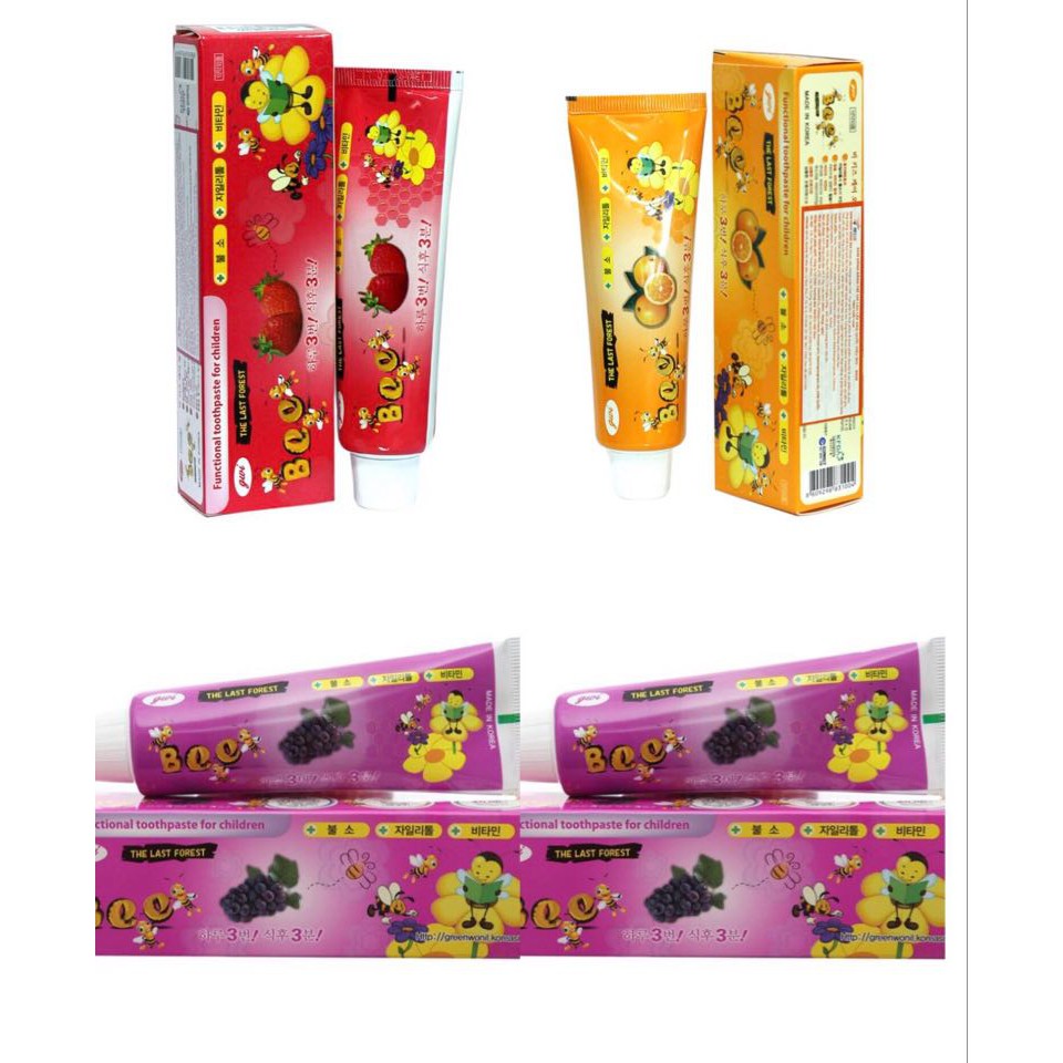 Kem Đánh Răng Trẻ Em BEE KIDS TOOTHPASTE Hàn Quốc Hương Cam, Nho , Dâu 90g