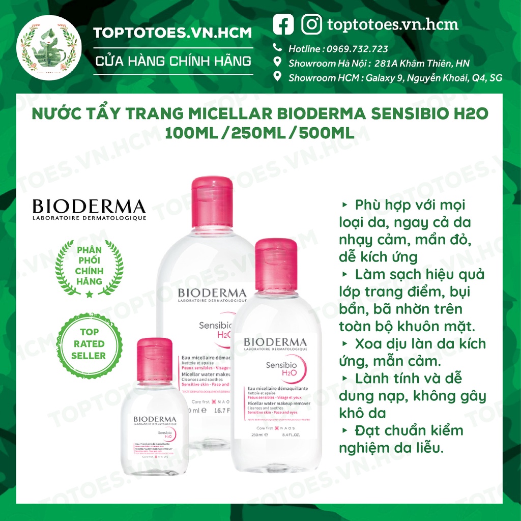 Nước tẩy trang Bioderma hồng Micellar Sensibio H2O cho da nhạy cảm 100ml/ 250ml/ 500ml [NHẬP KHẨU CHÍNH HÃNG 100%]