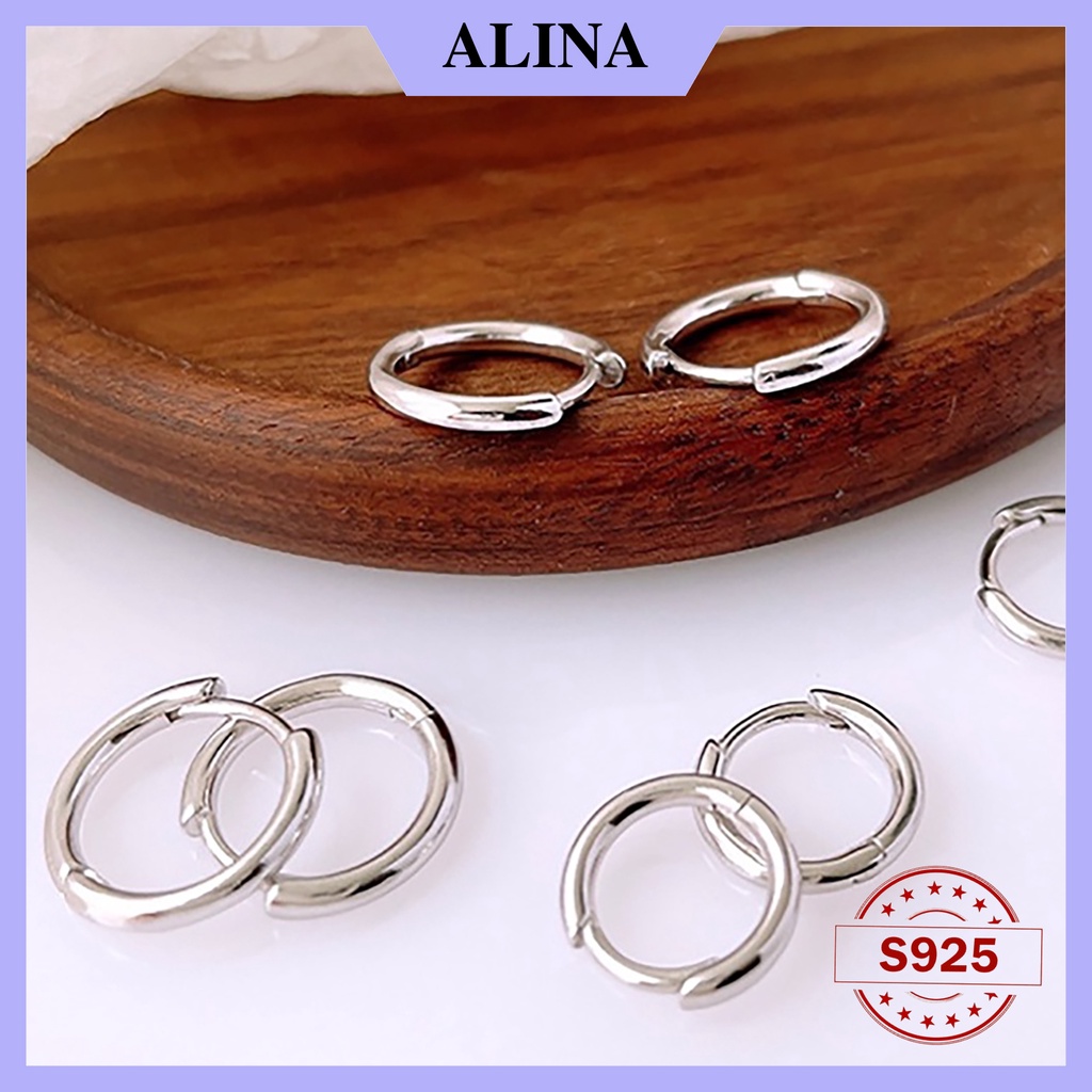 Khuyên Tai Bạc Nữ Nam Tròn Trơn Chốt Bấm Dày 1.9mm, Bông Tai Bạc 925 Nhiều Kích Cỡ Đơn Giản Cá Tính ALINA