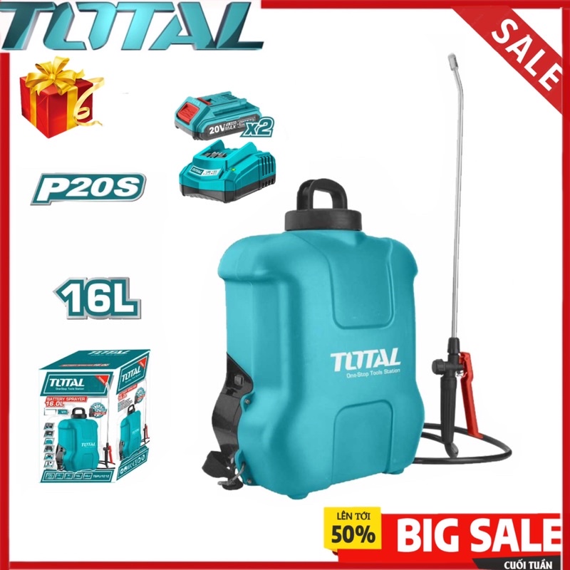 TOTAL Máy phun thuốc 16L dùng pin Lithium 20V TSPLI2001