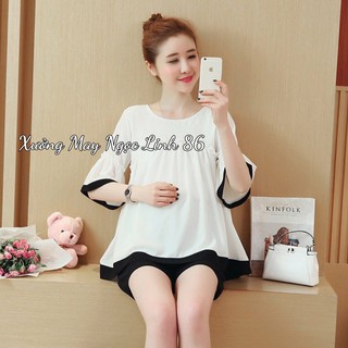 Áo Bầu bánh bèo tiểu thư phối viền đen mặc bầu và sau sinh A089