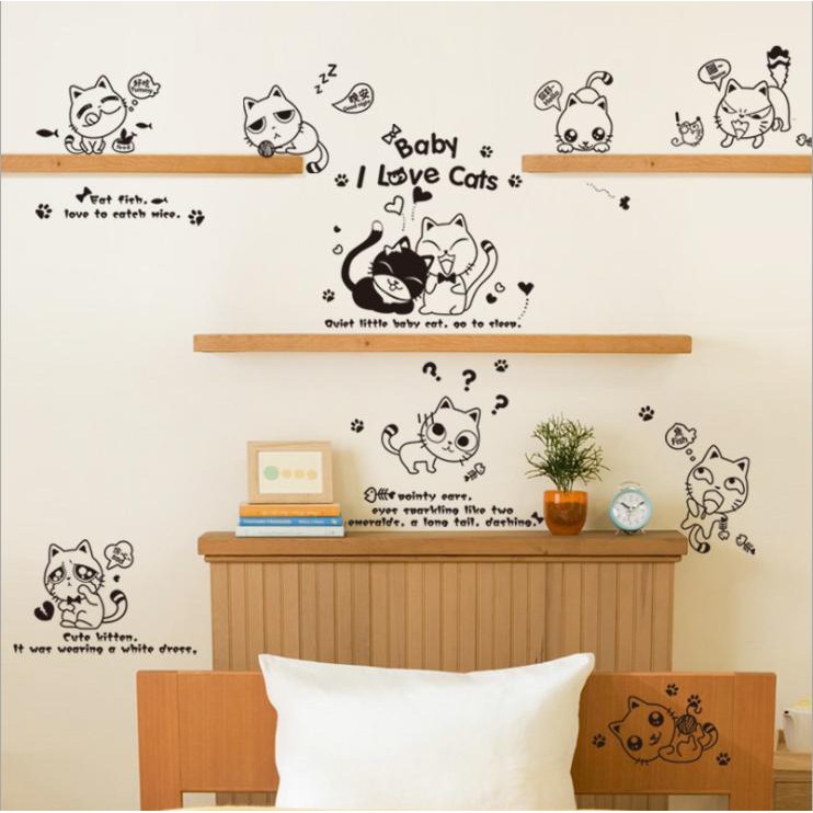Decal dán trang trí tường 10 chú mèo dễ thương ngộ nghĩnh AmyShop DKN139