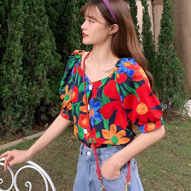 Áo Kiểu Tay Ngắn Hoạ Tiết In Thiết Kế Dáng Rộng Che Khuyết Điểm | BigBuy360 - bigbuy360.vn