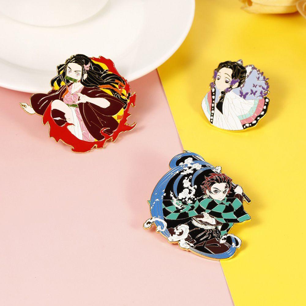 Ghim Cài Áo Kim Loại Tráng Men Cứng Họa Tiết Demon Slayer 15H Sáng Tạo Trang Trí Ba Lô / Túi Xách