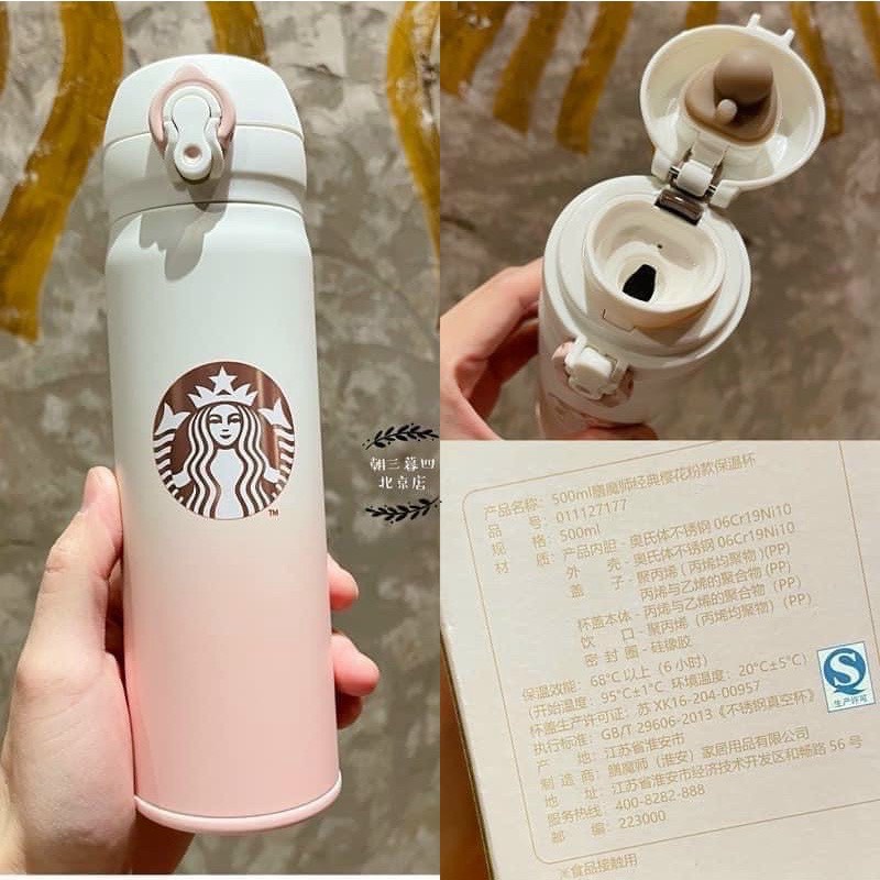Bình Giữ Nhiệt Nóng Lạnh Starbuck 500ml, Bình Nước Giữ Nhiệt Inox 304 Cao Cấp