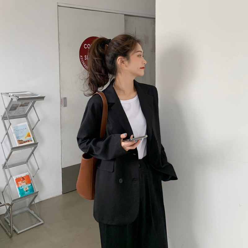 Áo vest Đen nữ Tay dài Thiết kế 4 cúc Ulzzang Hàn Quốc Áo Vest Blazer nữ Dài tay Màu trơn Thời trang | BigBuy360 - bigbuy360.vn