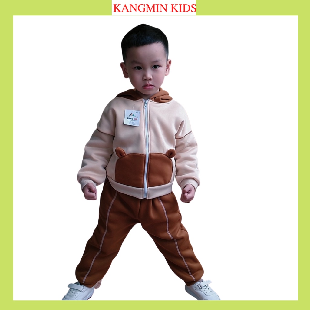 Đồ bộ nỉ bé trai Hàn Quốc Kangmin kids ,bộ nỉ bông cho bé trai bé gái NG08, quần áo nỉ bé trai bé gái từ 6-27kg