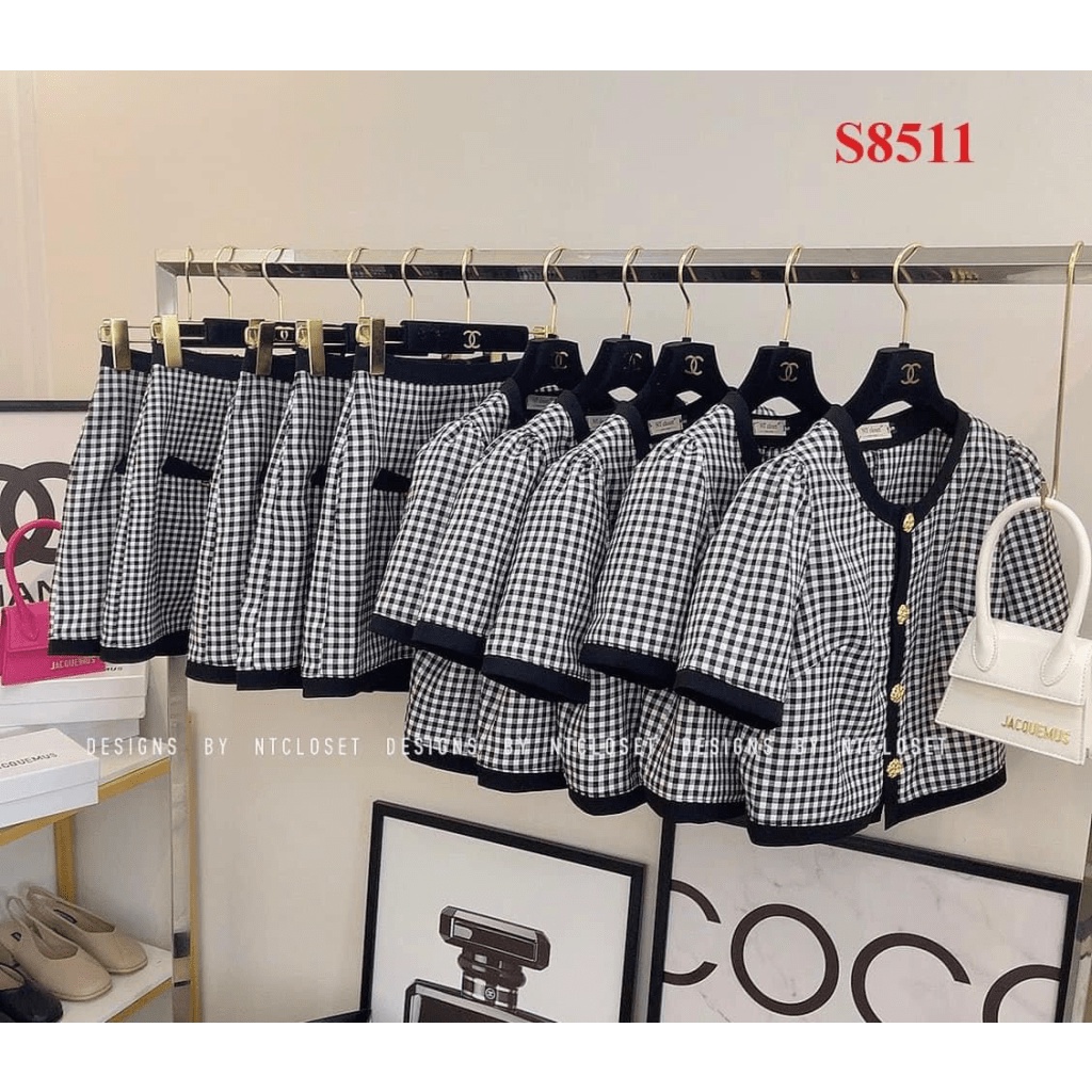 (Free Ship) HOT HOT - SÉT VÁY CARO GIẢ TÚI ÁO TAY NGẮN CÓ CÚC ÁO LUNG LINH CỰC THỜI TRANG Shop VLTN