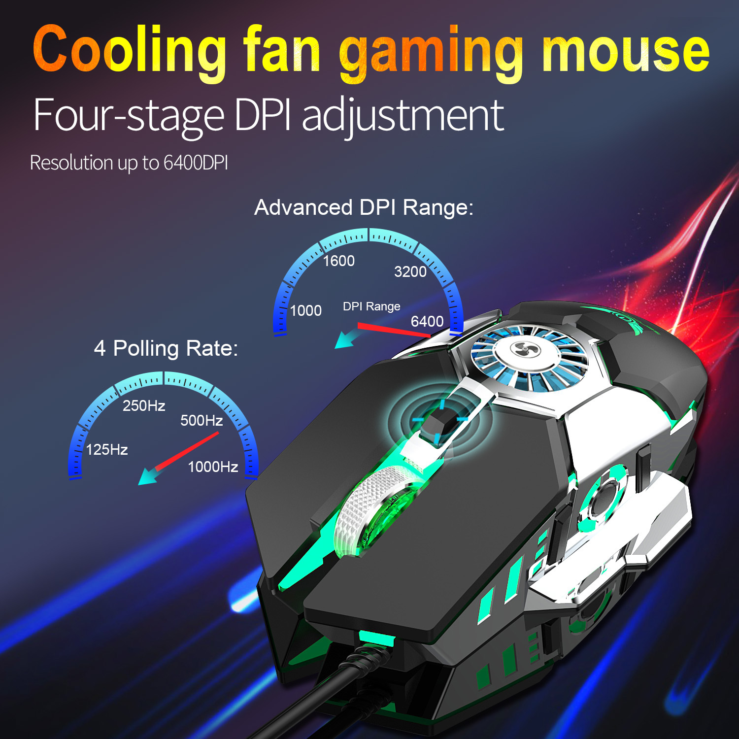 G22 USB RGB Đèn Nền Chuột Chơi Game Có Dây Với Quạt Chơi Game Chuột Thích Hợp Cho Máy Tính Chơi Game