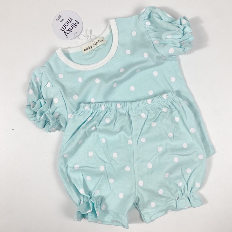 TNin94 Bộ Cotton Hàn Chấm Bi Bé Gái Tay Nhún Quần Bí Từ 8kg đến 25kg