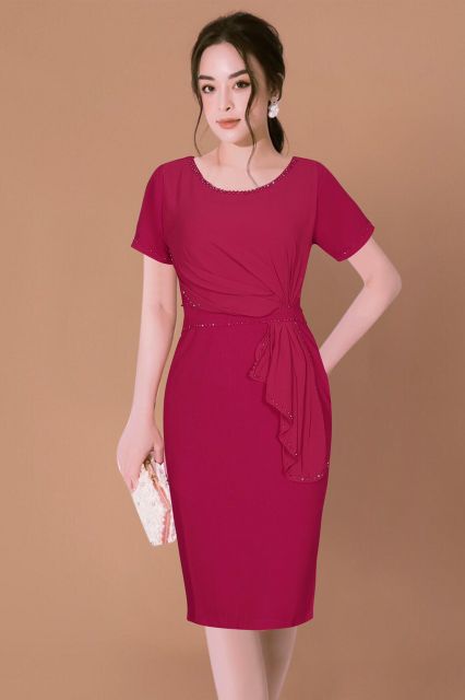 Đầm dự tiệc trung niên sang trọng thiết kế BM đầm dáng suôn ôm nhẹ