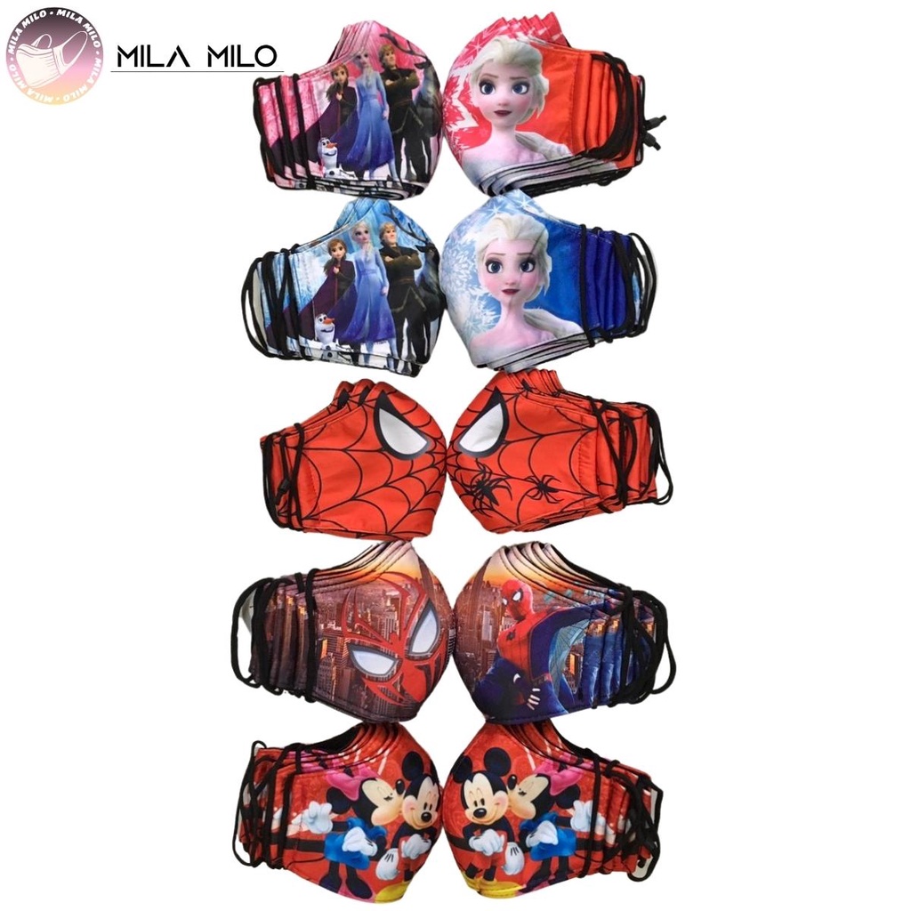 Khẩu trang trẻ em 1-15 tuổi hoạt hình spiderman mickey elsa - Khẩu trang vải cho bé 3 lớp có kháng khuẩn