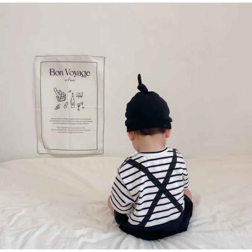 Áo Body In Hình Thú Cho Bé Trai Bé Gái (3-13Kg) Tay Ngắn Cổ Tròn In Hoạ Tiết Hoạt Hình Phối Kẻ Sọc