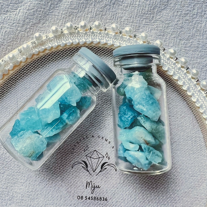 Lọ đá thô thiên nhiên ngọc xanh biển Aquamarine sưu tầm, làm reiki thiền định thanh tẩy