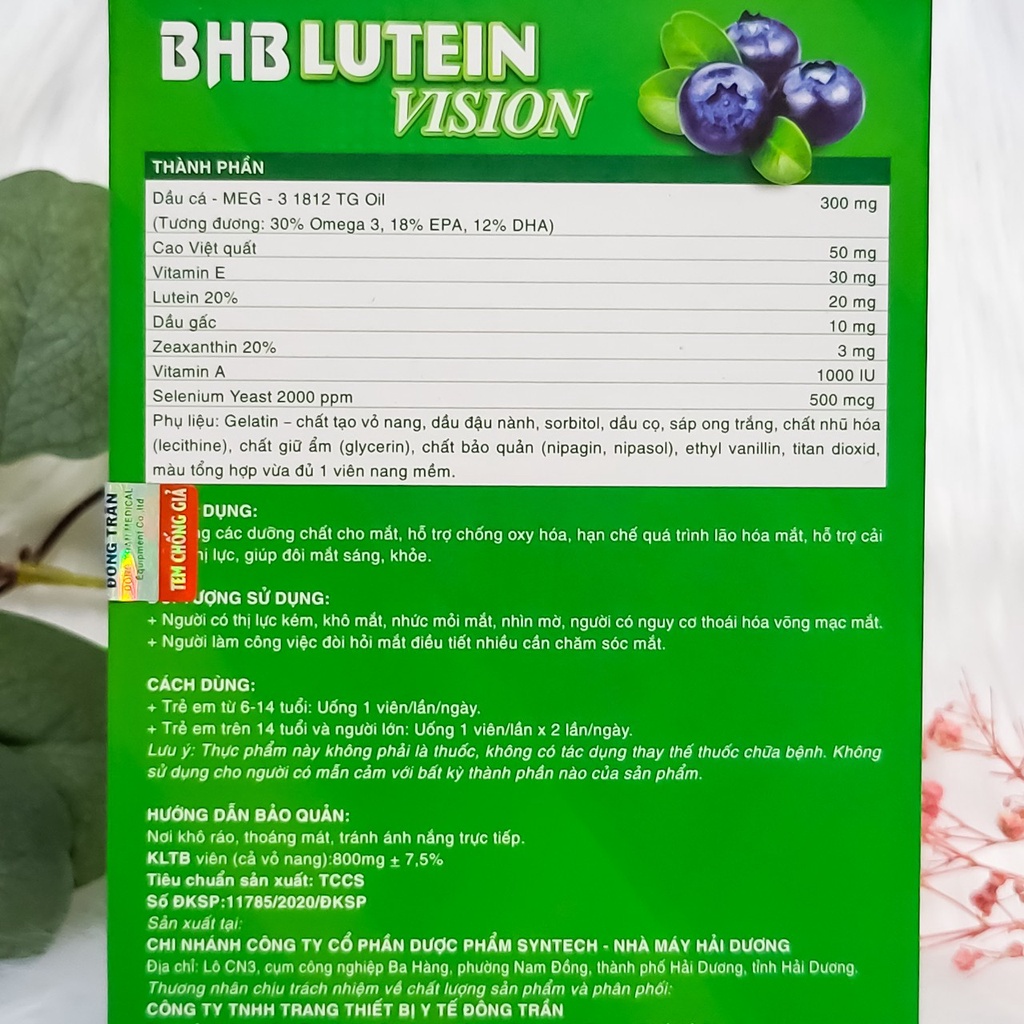 Viên uống bổ mắt sáng mắt bảo vệ mắt BHB Lutein Vision hộp 30 viên